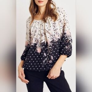 Sara Michelle Women's Polka Dot Border Crepe Bubble Blouse Large